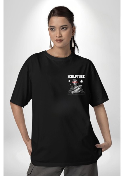 Michelagelo Modern Apollo Heykel Sokak Style Minimal Cep Baskılı Pamuklu Penye Kadın Erkek Siyah Tişört fiyatları