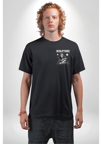 Michelagelo Modern Apollo Heykel Sokak Style Minimal Cep Baskılı Pamuklu Penye Kadın Erkek Siyah Tişört fırsatları