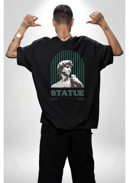 Statü Davut Heykeli Cep Sırt Baskılı Pamuklu Penye Kadın Erkek Siyah Tişört indirimleri