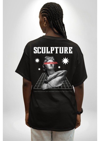 Michelagelo Modern Apollo Heykel Sokak Style Sırt Baskılı Pamuklu Penye Kadın Erkek Siyah Tişört fiyatları