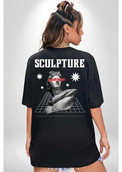 Michelagelo Modern Apollo Heykel Sokak Style Sırt Baskılı Pamuklu Penye Kadın Erkek Siyah Tişört indirimleri