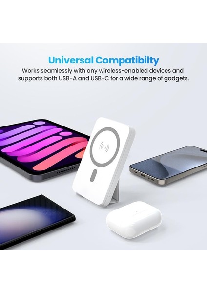 Iphone 11/12/13/14/15/16/17/pro/pro Max UYUMLU10.000 Mah 22,5W Magsafe Wireless Standlı Kablosuz Hızlı Powerbank 1xusb-A, 1xusb-C modelleri