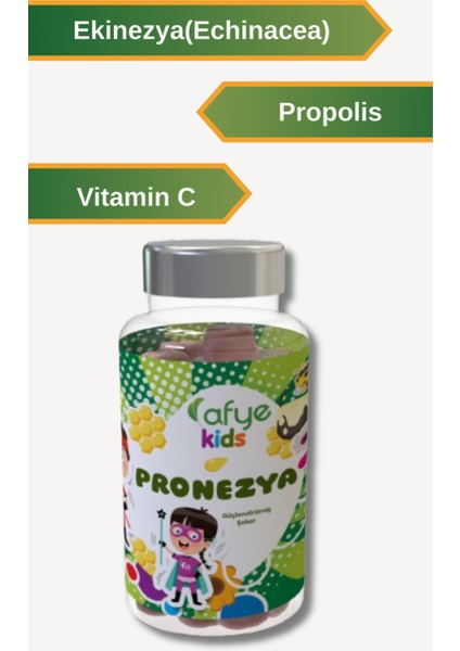 Kids Pronezya Gummy ( propolis, Ekinezya,VitaminC) 130 gr Sentetik renk verici. Kimyasal tatlandırıcı ve Hayvansal jelatin içeremez. fiyatları
