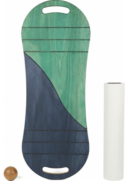 Yeşil/lacivert Denge Tahtası Balance Roller Board Çift Fonksiyonlu Sörf Eğitim Tahtası Kaykay Eğitim Tahtası