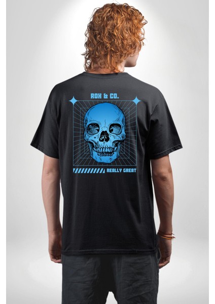 Sokak Sitili Kurukafa Sırt Baskılı Pamuklu Penye Kadın Erkek Siyah Tişört modelleri