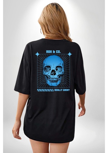 Sokak Sitili Kurukafa Sırt Baskılı Pamuklu Penye Kadın Erkek Siyah Tişört indirimleri