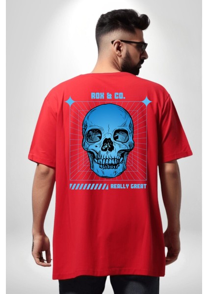 Sokak Sitili Kurukafa Sırt Baskılı Pamuklu Penye Kadın Erkek Kırmızı Tişört fiyatları