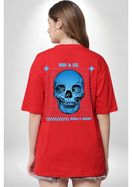 Sokak Sitili Kurukafa Sırt Baskılı Pamuklu Penye Kadın Erkek Kırmızı Tişört modelleri