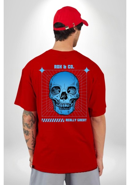 Sokak Sitili Kurukafa Sırt Baskılı Pamuklu Penye Kadın Erkek Kırmızı Tişört fırsatları