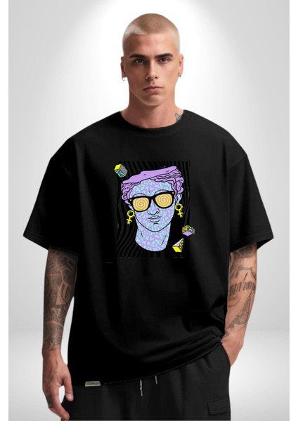 Sadece Piskoloji Grafik Baskılı Pamuklu Penye Kadın Erkek Siyah Tişört