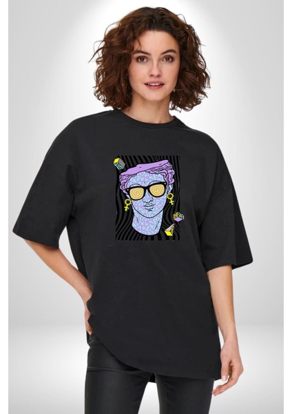 Sadece Piskoloji Grafik Baskılı Pamuklu Penye Kadın Erkek Siyah Tişört indirimleri