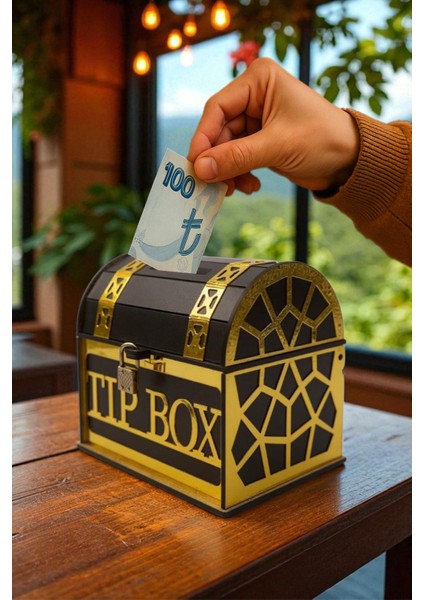 Kişiye Özel Gold Pleksi Tip Box Bahşiş Kumbarası – Dekoratif Ahşap Kumbara