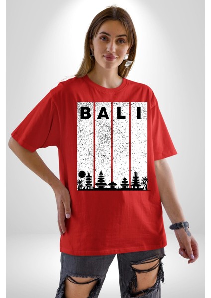 Bali Endonezya Grafik Baskılı Pamuklu Penye Kadın Erkek Kırmızı Tişört fiyatları