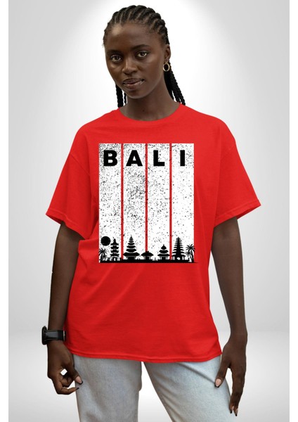 Bali Endonezya Grafik Baskılı Pamuklu Penye Kadın Erkek Kırmızı Tişört modelleri