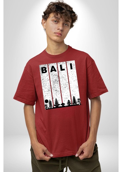 Bali Endonezya Grafik Baskılı Pamuklu Penye Kadın Erkek Kırmızı Tişört fırsatları