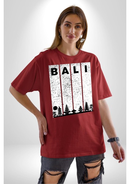 Bali Endonezya Grafik Baskılı Pamuklu Penye Kadın Erkek Kırmızı Tişört indirimleri