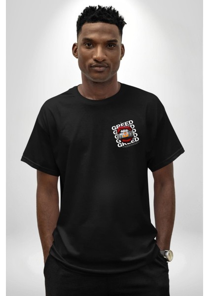 Dudak Dolar Açgözlülük Simgesi Minimal Cep Baskılı Pamuklu Penye Kadın Erkek Siyah Tişört modelleri