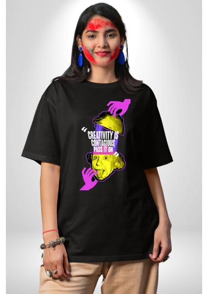 Einstein Retro Dil Çıkarma Devam Ettir Grafik Baskılı Pamuklu Penye Kadın Erkek Siyah Tişört fiyatları