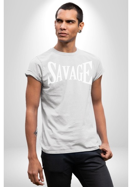 Vahşi Yazılı Grafik Baskılı Pamuklu Penye Kadın Erkek Beyaz Tişört fırsatları