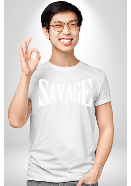 Vahşi Yazılı Grafik Baskılı Pamuklu Penye Kadın Erkek Beyaz Tişört indirimleri