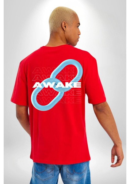 Zincirini Kır Uyan Sırt Baskılı Pamuklu Penye Kadın Erkek Kırmızı Tişört