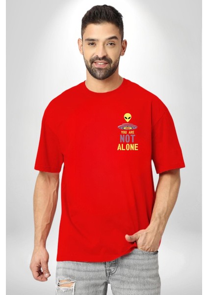 Uzaylı Yalnız Değiliz Ufo Cep Sırt Baskılı Pamuklu Penye Kadın Erkek Kırmızı Tişört fiyatları