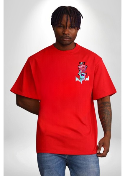 Space Party Astronaut Absürt Neon Renkli Uzay Cep Sırt Baskılı Pamuklu Penye Kadın Erkek Kırmızı Tişört indirimleri