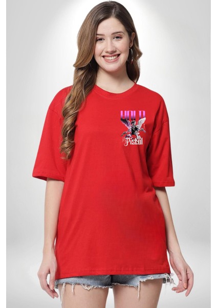 Sokak Stili Katil Aşk Meleği Minimal Cep Baskılı Pamuklu Penye Kadın Erkek Kırmızı Tişört indirimleri