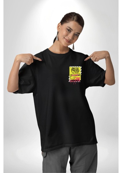 Aşk Meleği Sahte Melek Sus Cep Sırt Baskılı Pamuklu Penye Kadın Erkek Siyah Tişört modelleri