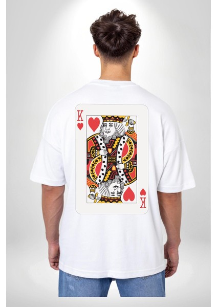 King Of Hearts Klasik Iskambil Kartı Grafiği Cep Sırt Baskılı Pamuklu Penye Kadın Erkek Beyaz Tişört fiyatları