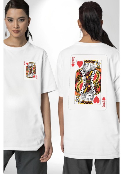 King Of Hearts Klasik Iskambil Kartı Grafiği Cep Sırt Baskılı Pamuklu Penye Kadın Erkek Beyaz Tişört fırsatları