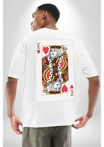 King Of Hearts Klasik Iskambil Kartı Grafiği Cep Sırt Baskılı Pamuklu Penye Kadın Erkek Beyaz Tişört indirimleri
