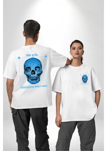 Sokak Sitili Kurukafa Cep Sırt Baskılı Pamuklu Penye Kadın Erkek Beyaz Tişört fırsatları