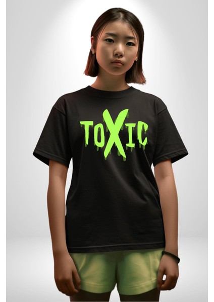 Sokak Sitili Atık Toxic Grafik Baskılı Pamuklu Penye Kadın Erkek Siyah Tişört