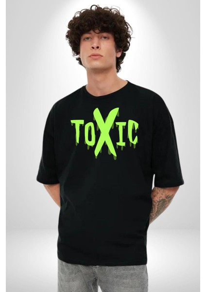 Sokak Sitili Atık Toxic Grafik Baskılı Pamuklu Penye Kadın Erkek Siyah Tişört fırsatları