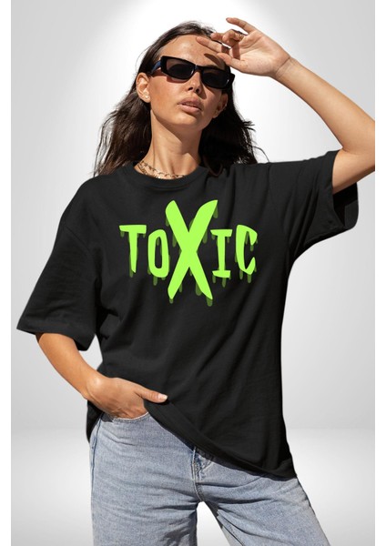 Sokak Sitili Atık Toxic Grafik Baskılı Pamuklu Penye Kadın Erkek Siyah Tişört indirimleri