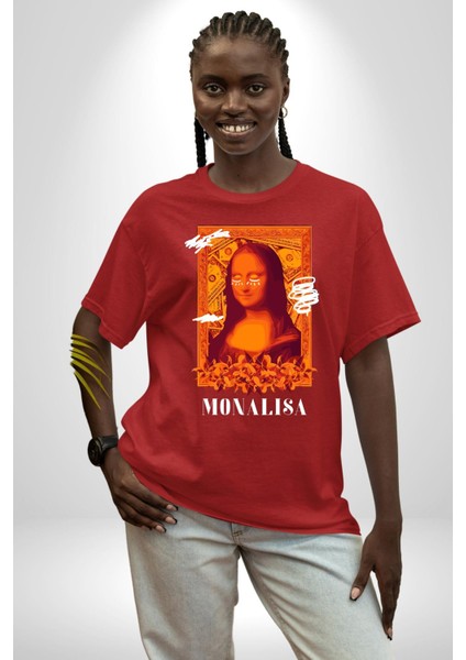 Yeni Nesil Monalisa Grafik Baskılı Pamuklu Penye Kadın Erkek Kırmızı Tişört fiyatları
