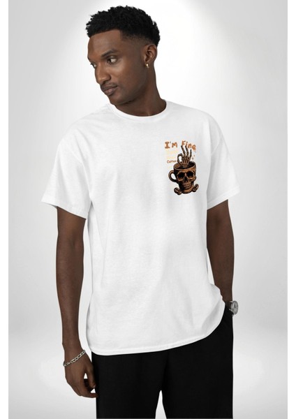 Iskelet Kupa Sadece Iyi Kahveye Ihtiyacım Var Cep Sırt Baskılı Pamuklu Penye Kadın Erkek Beyaz Tişört modelleri