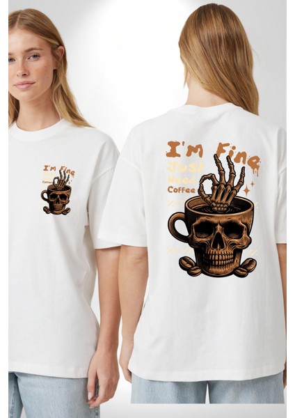 Iskelet Kupa Sadece Iyi Kahveye Ihtiyacım Var Cep Sırt Baskılı Pamuklu Penye Kadın Erkek Beyaz Tişört fırsatları