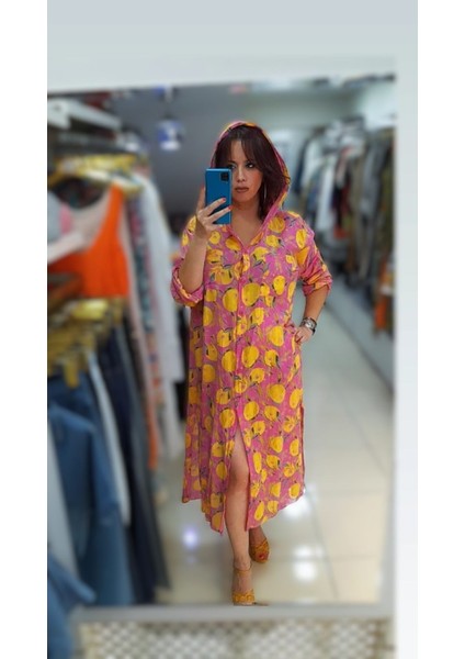 Italyan Cep Detaylı Limon Bahçesi Gömlek Elbise