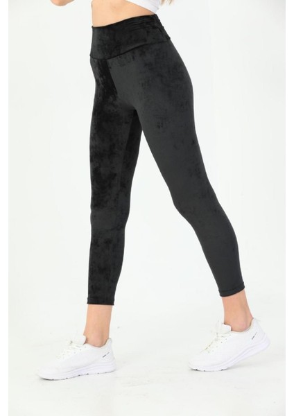 Yüksek Bel Fransız Siyah Kadife Tayt