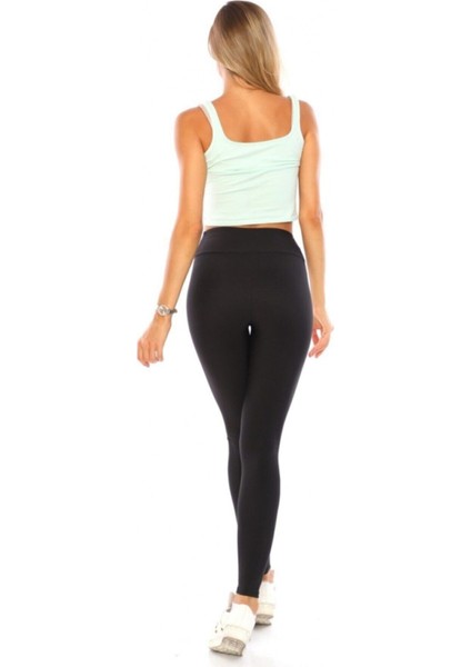 Kadın Siyah Yüksek Bel Dalgıç Kumaş Tayt