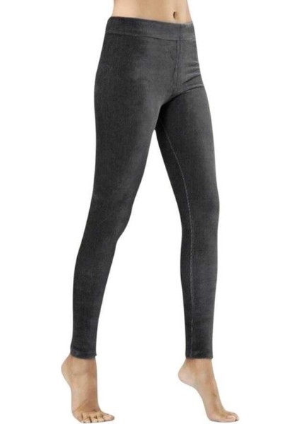 Kadın Siyah Fitilli Kadife Tayt 3343