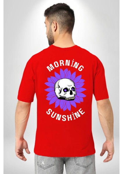 Polen Kafatası Mor Çiçek Sırt Baskılı Pamuklu Penye Kadın Erkek Kırmızı Tişört fiyatları