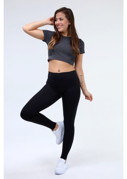 Yüksek Bel Toparlayıcı Siyah Fitilli Spor Tayt fırsatları