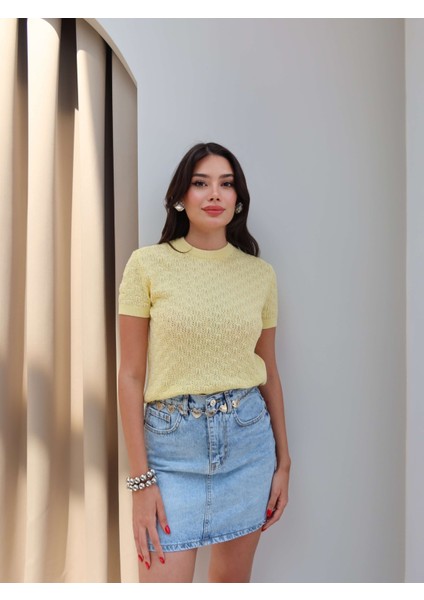 Kısa Kollu Dantel Kazak