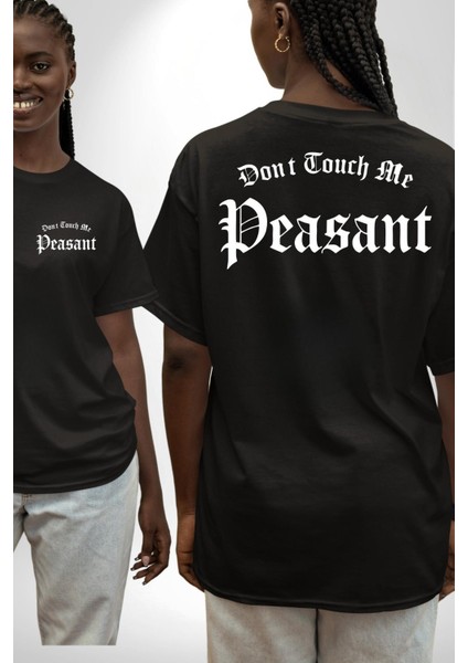 Dokunma Bana Cep Sırt Baskılı Pamuklu Penye Kadın Erkek Siyah Tişört