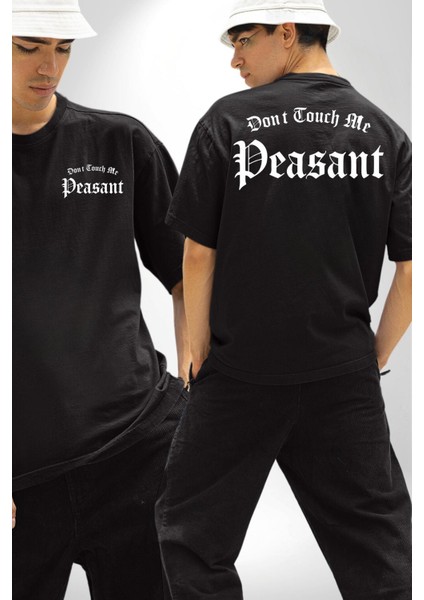 Dokunma Bana Cep Sırt Baskılı Pamuklu Penye Kadın Erkek Siyah Tişört fırsatları