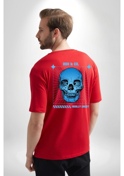 Sokak Sitili Kurukafa Cep Sırt Baskılı Pamuklu Penye Kadın Erkek Kırmızı Tişört modelleri