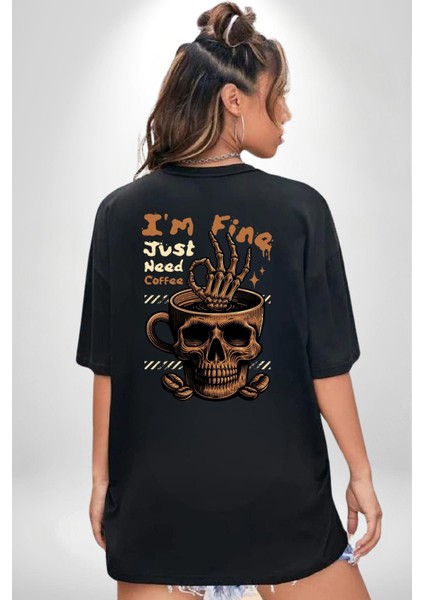 Iskelet Kupa Sadece Iyi Kahveye Ihtiyacım Var Cep Sırt Baskılı Pamuklu Penye Kadın Erkek Siyah Tişört fiyatları